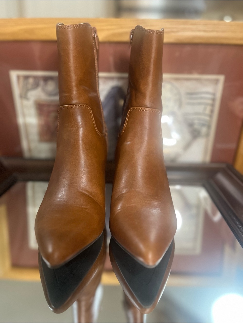 MIA Pointed-Toe Leather Ankle Booties|Kitten Heel | Size 6.5